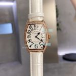Copy Franck Muller Cintree Curvex White Dial Rose Gold Diamond Case Ladies Watch